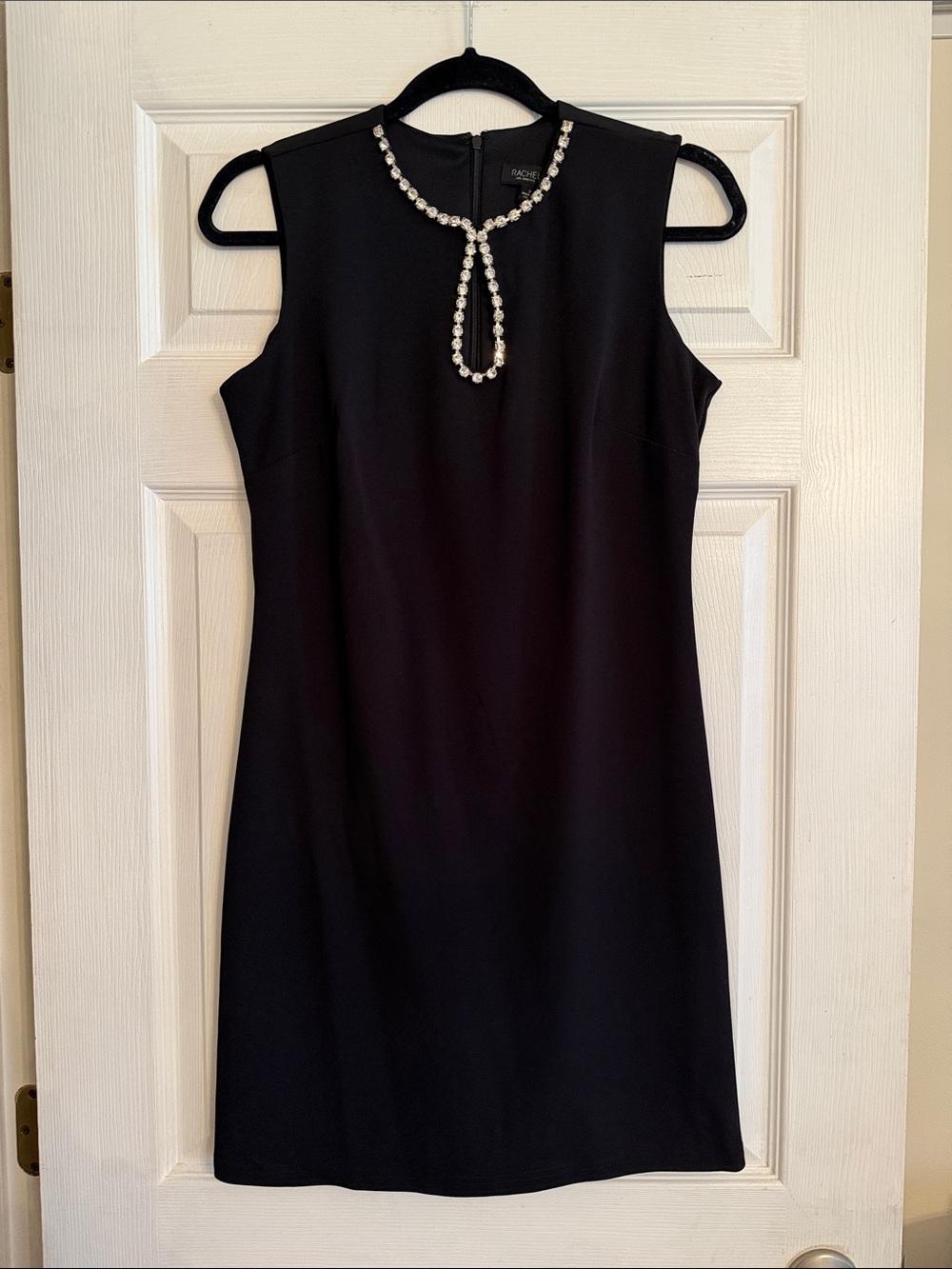 Rachel Zoe Black Sleeveless Shift Dress with Rhinestone Neck Detail 2